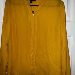 Long sleeve yellow blouse v- neck top. Size medium